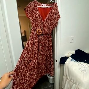 THML belted v neck dress